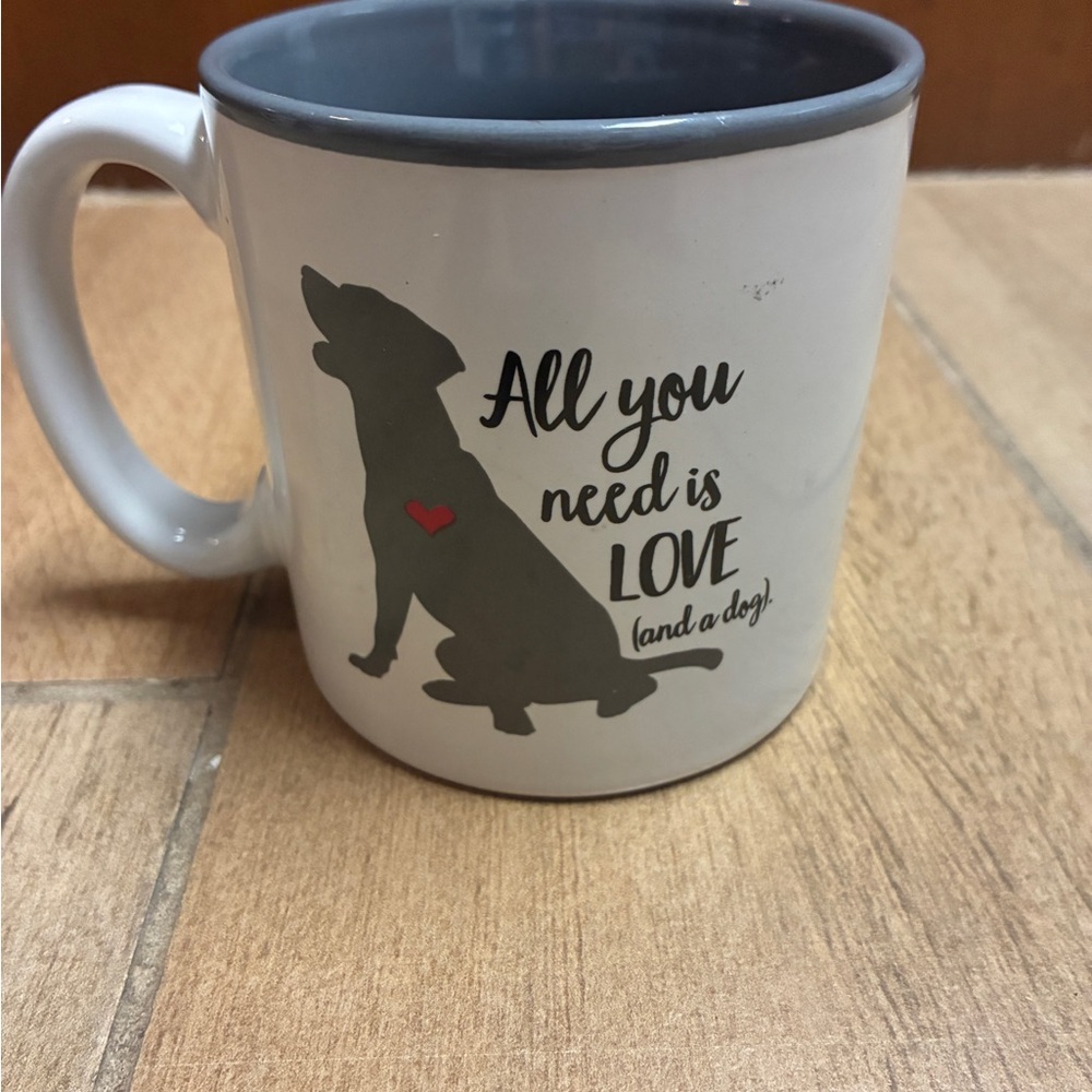 All you need is love (and a dog) Gray and White 12 oz Mug